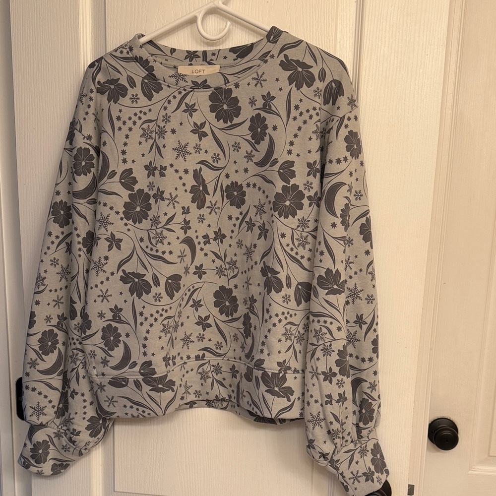 LOFT Gray Floral Sweatshirt